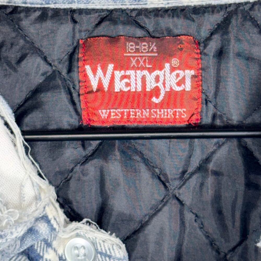 Wrangler Mens Quilted Lined Flannel Shirt Jacket XXL Blue Plaid Western Vintage - Picture 2 of 8